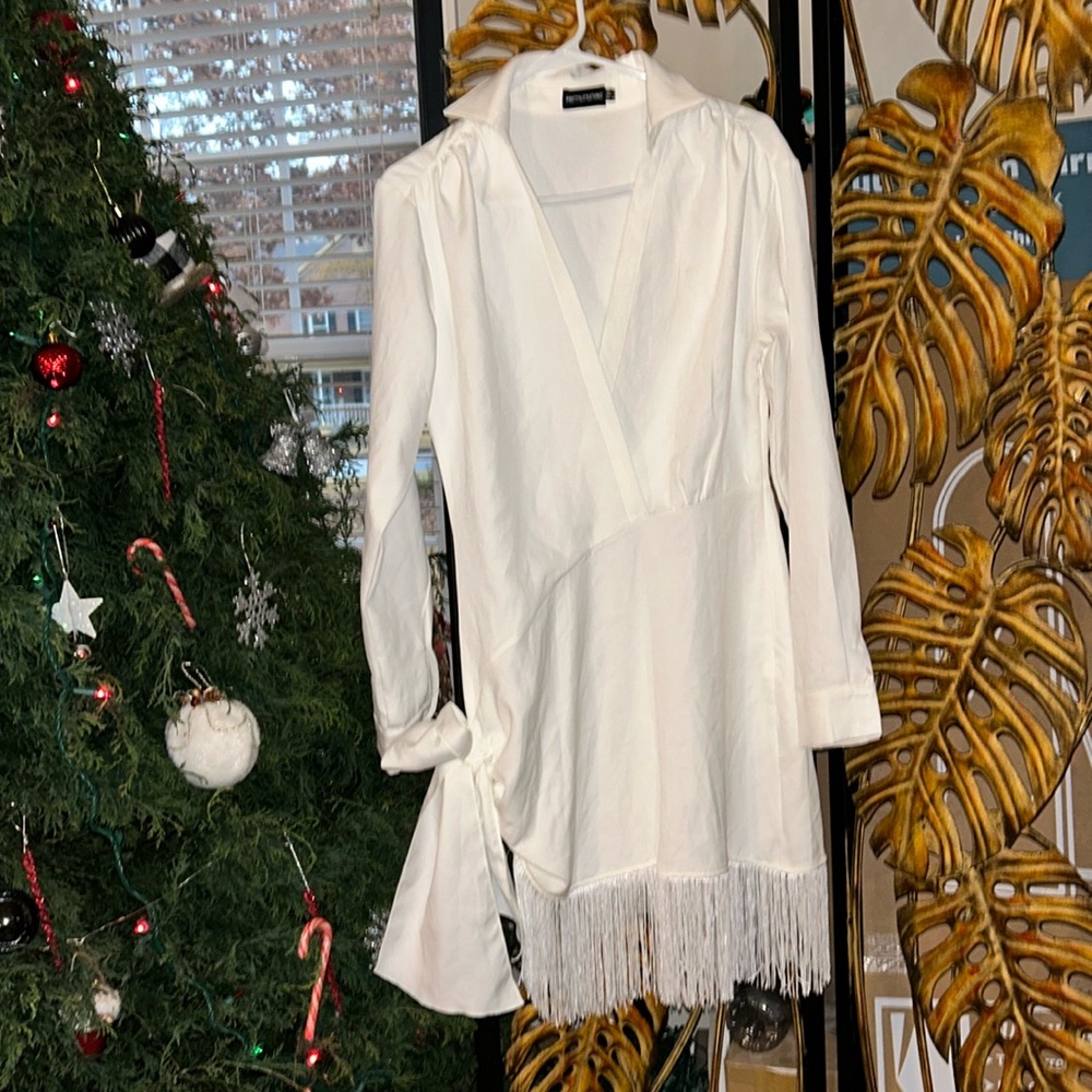 White Cotton Fringe Dress